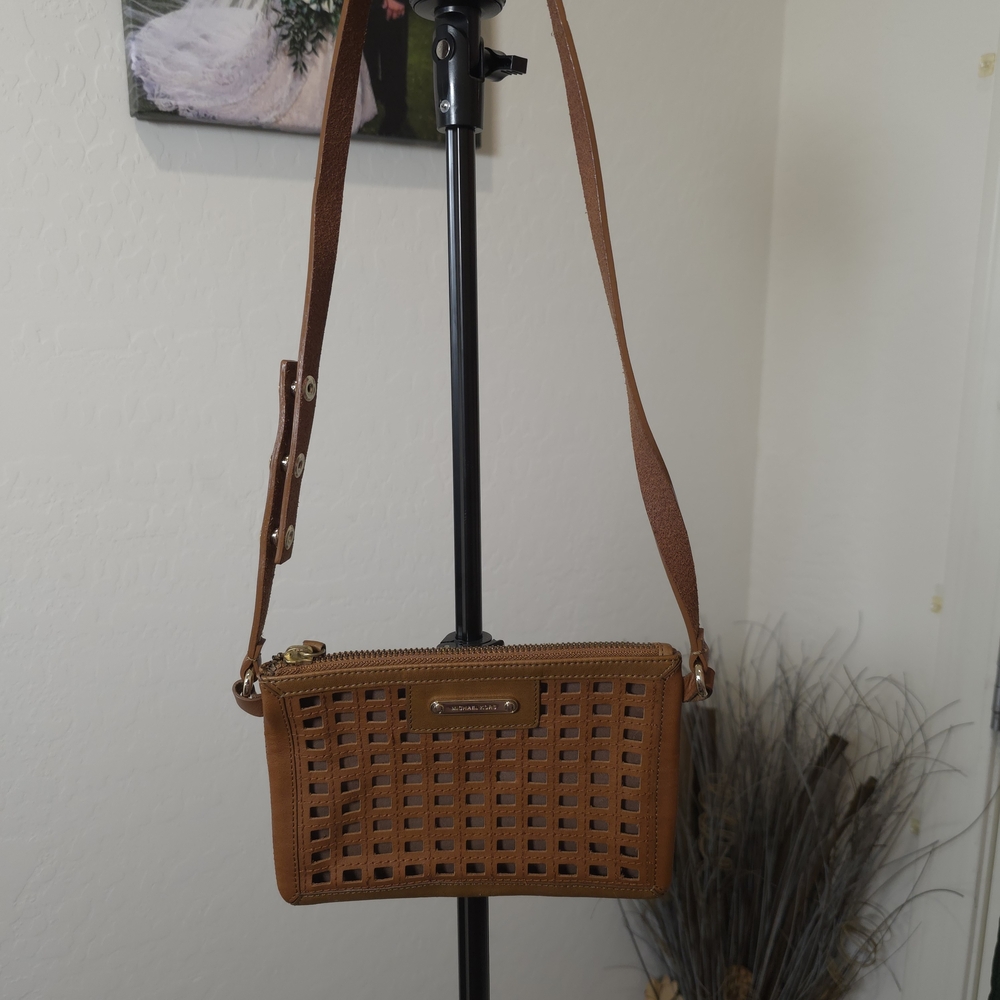Michael Kors Brown Crossbody Bag with Lattice Design Festival Bag